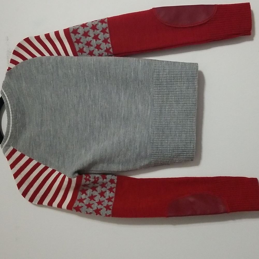 New Vintage Knit Sweater Red Grey White Stars Stripes 1 Small Sharagano?  France - Picture 6 of 10